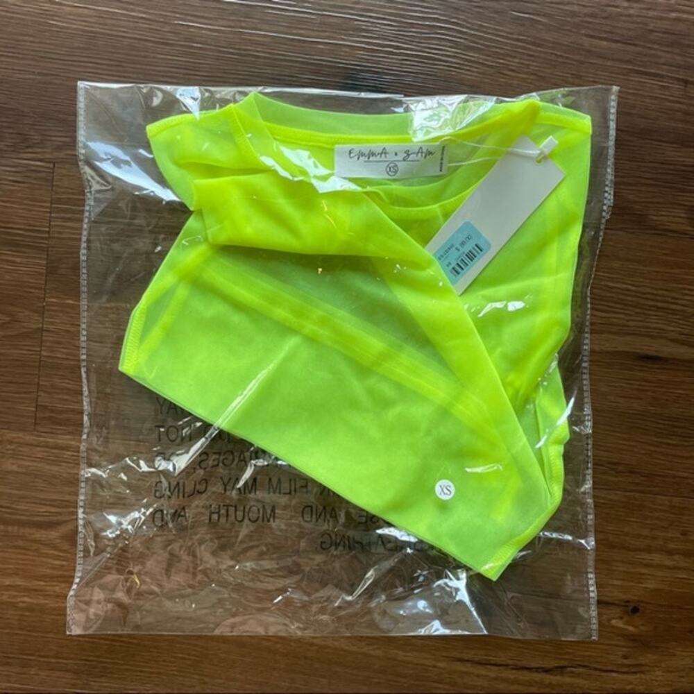 LF Emma & Sam Power Mesh Crop Tee Neon Lemon Yellow XS New - Picture 4 of 7